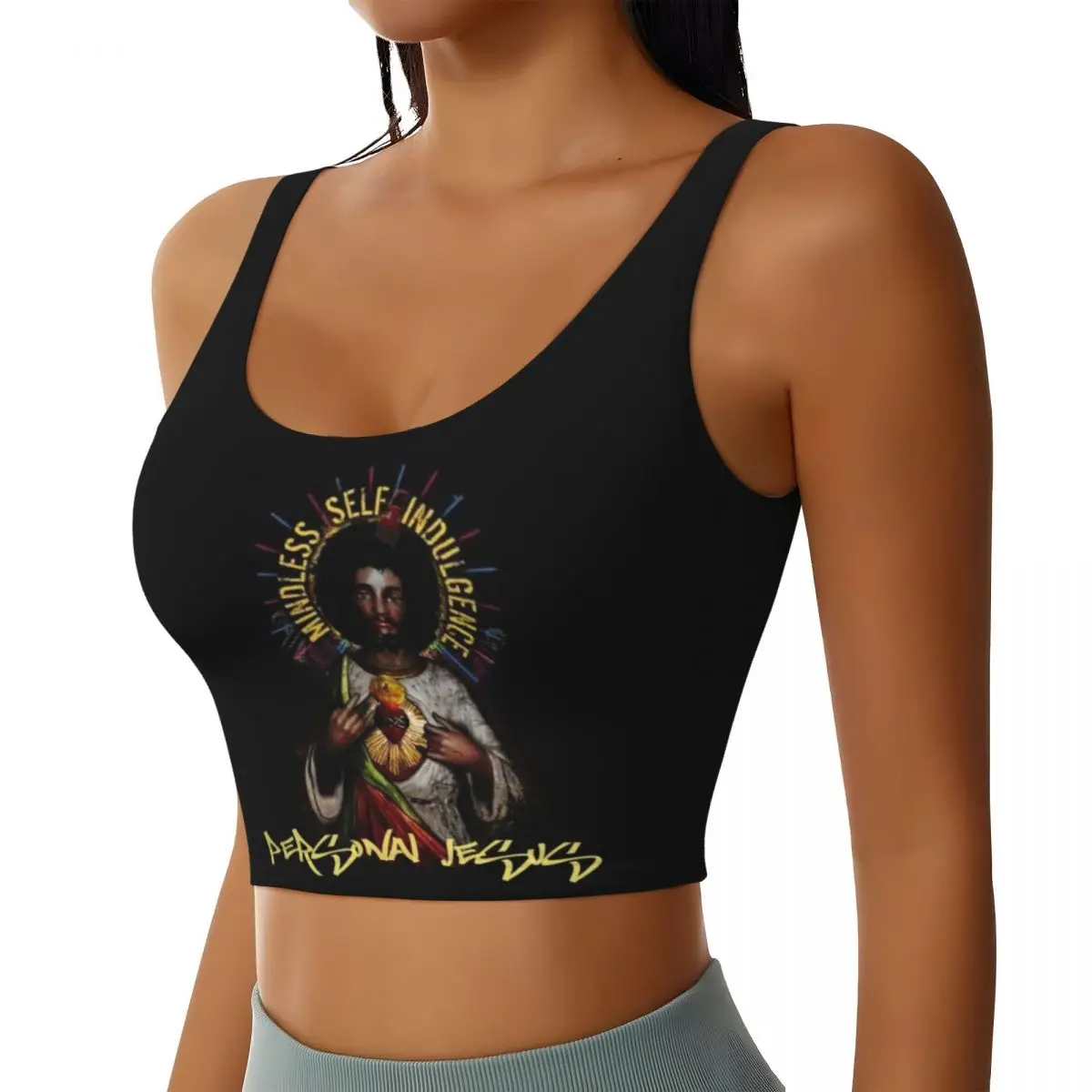 Custom Mindless Self Indulgence Personal Jesus High Impact Sports Bras Women's Electro Seamless Workout Running Crop Tank Tops