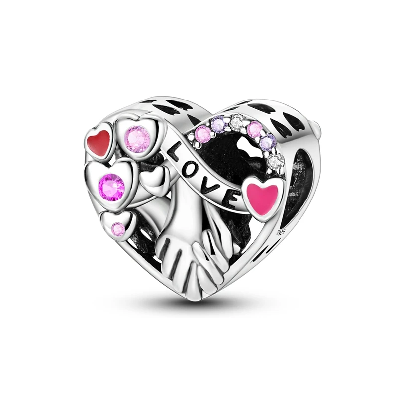 

Classic 925 Sterling Silver Colorful Love Couple Holding Hands Charm Fit Pandora Bracelet Women's Confession Jewelry Gift