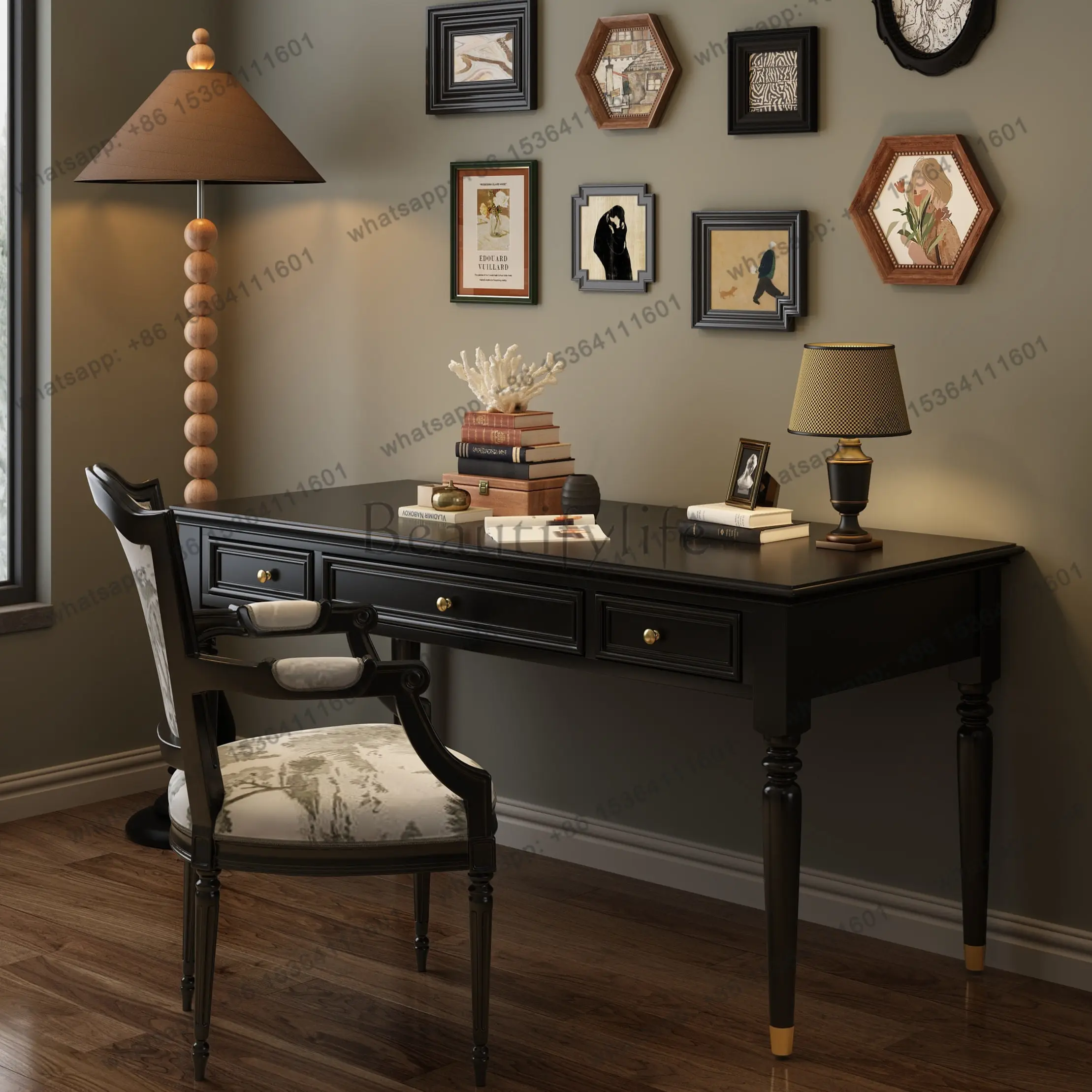 

American furniture black retro solid wood desk adult computer desk