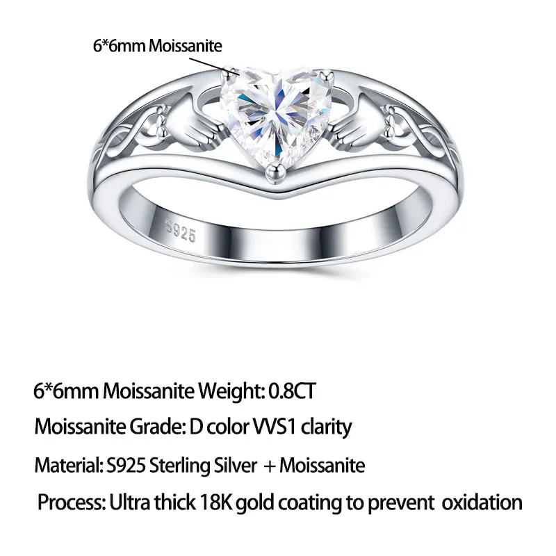 LinkerLove Moissanite Heart Ring for Women S925 Sterling Silver Holding Heart Infinity Twist Band Wedding Band Fine Jewelry Gift