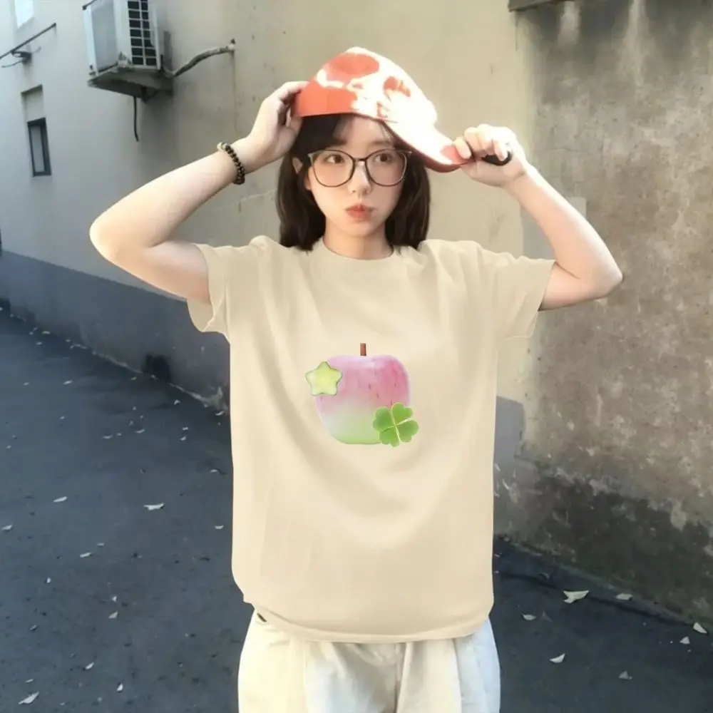 Apple Star Clover Graphic T-Shirt Women Summer Short Sleeve Print Vintage Tops Casual Fashion Harajuku Y2k Street cheap clothes