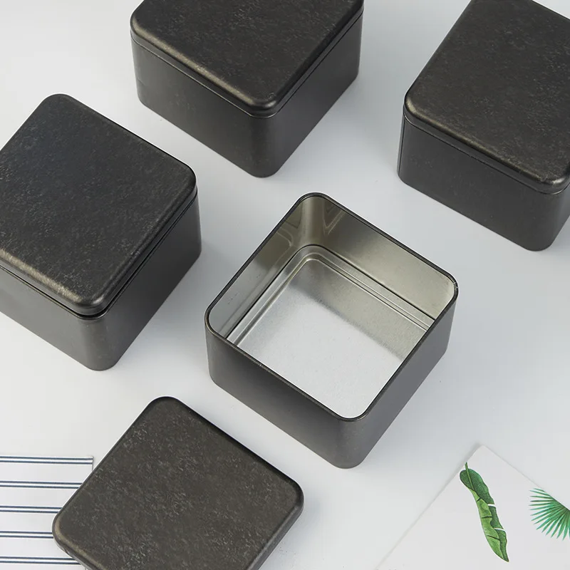 1PCS Black Square Metal Jar Tea Sealed Tin Box Kitchen Storage Container Small Tea Cans Candy Scented Coffee Storage Box