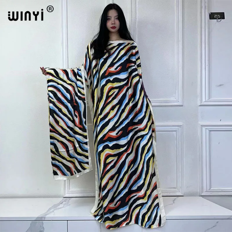 WINYI african dresses for woman maxi dress With A Hijab kaftan Floral Print Batwing  Kaftan Abaya summer Bohemian party dress