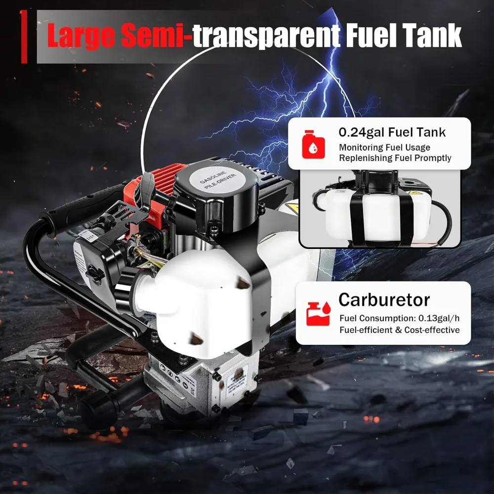 32.7CC T Post Driver, 2-Stroke Gas Powered T-Post Driver, 900W Post Driver Gas Powered Push Pile Digger (32.7CC 8500 RPM)