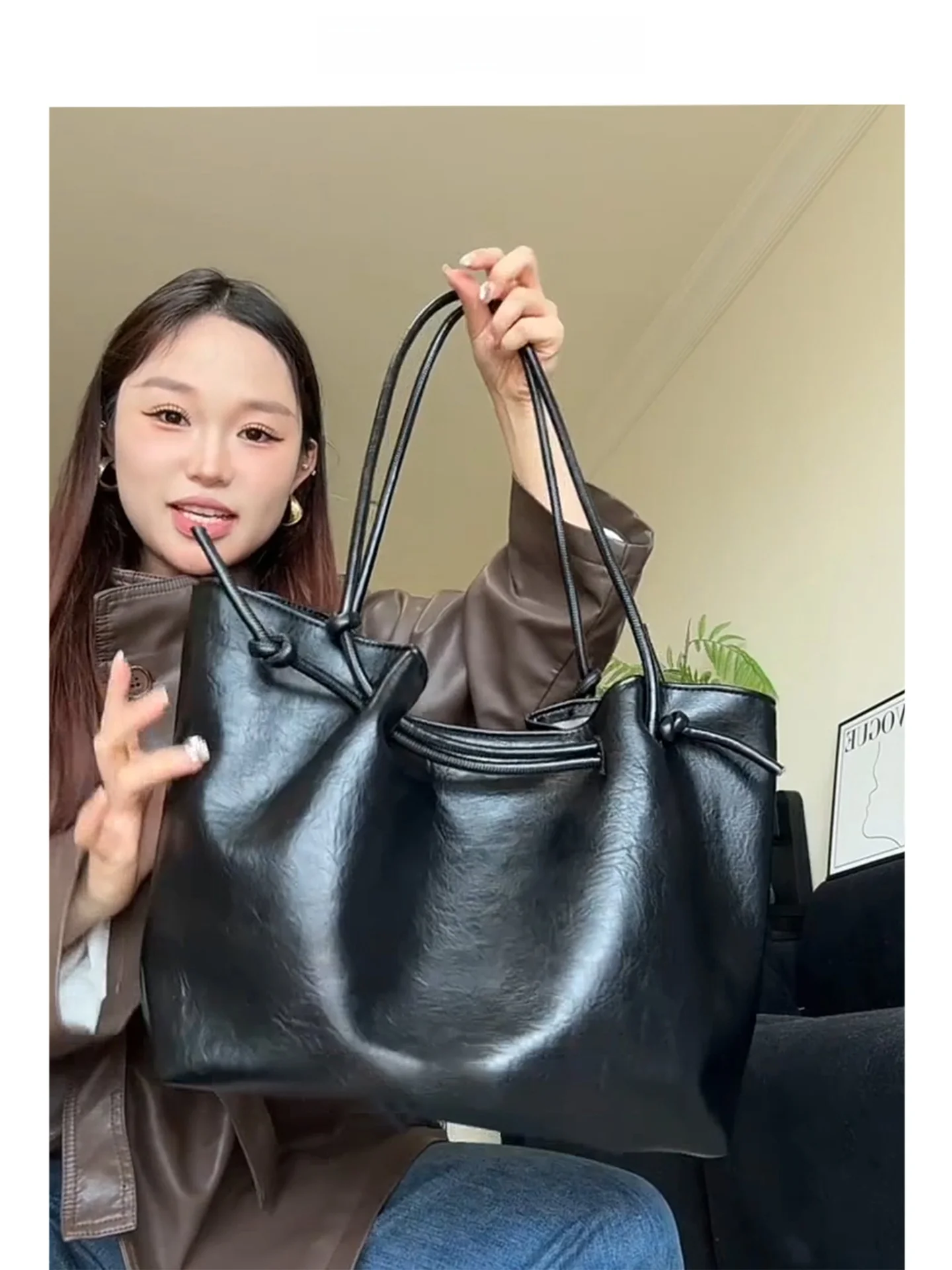 

Autumn Winter Tannery Leather Large Capaci Tote Bag Women's Bag 2025 New Luxury Small ence High-End Feelings Bow Handbag