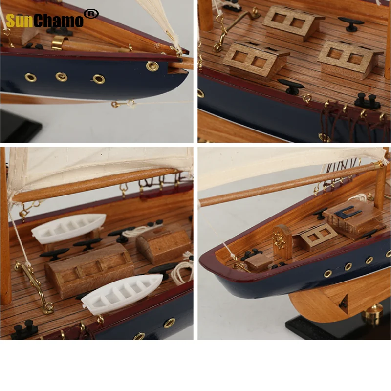 Sunchamo Mediterranean Style Solid Wooden Sailboat Model Home Living Room Decoration Annual Meeting Prize Christmas Decor Gifts