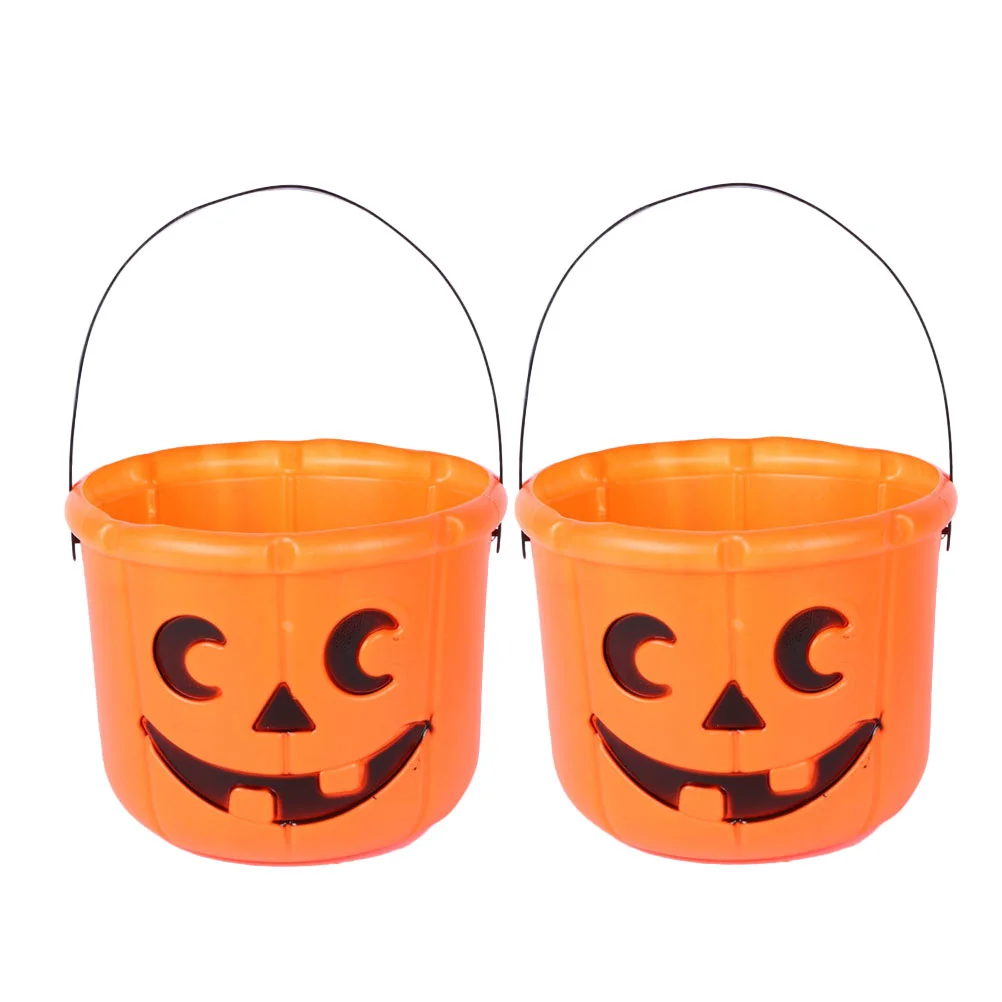 

2 Pcs Pumpkin Candy Bucket Glowing LED Flash Portable Lantern Halloween Decorations Head