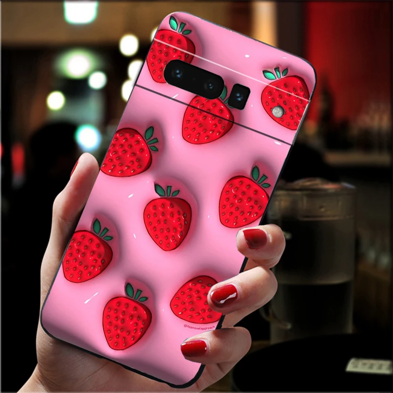 Strawberry Cat Phone Case For Google Pixel 10 9 Pro XL 9A 8 7 6 Pro Pixel 8A 7A 6A Pixel 8 7 6 5