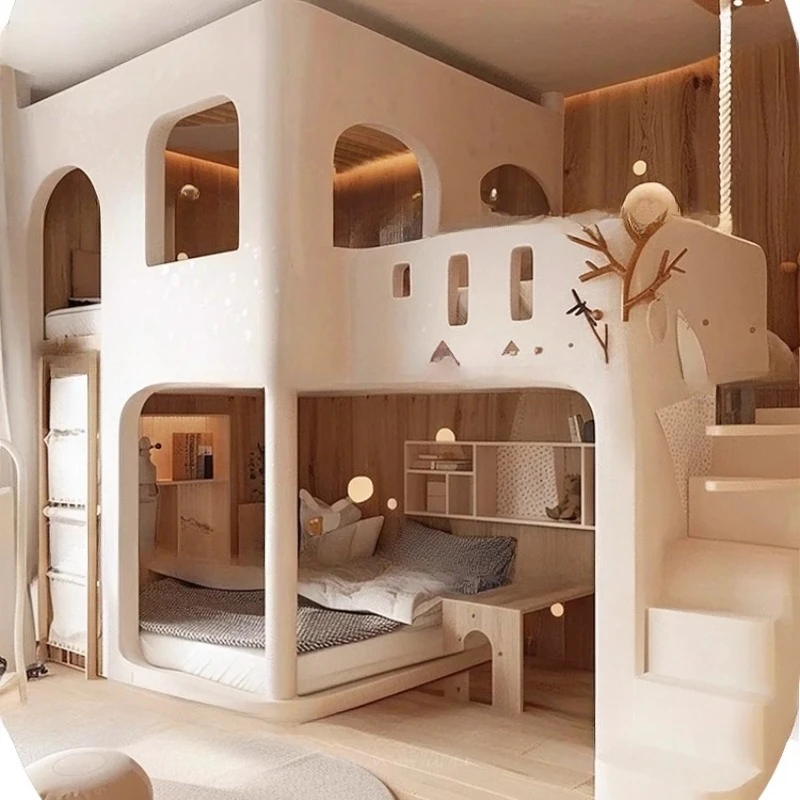 Cama infantil creativa Castillo be d litera Casa de juegos para niños litera estilo crema be d
