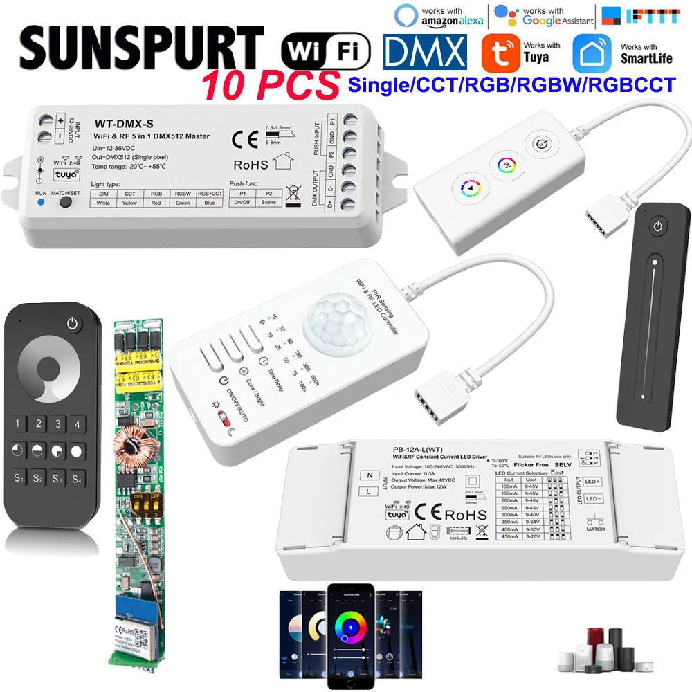 SKYDANCE WiFi & RF DMX 512 Master with Tuya APP WT-DMX-M 3 in 1 / WT-DMX-S 5 in 1 12-36V DC for RGB/RGBW/RGB+CCT Led Strip Light