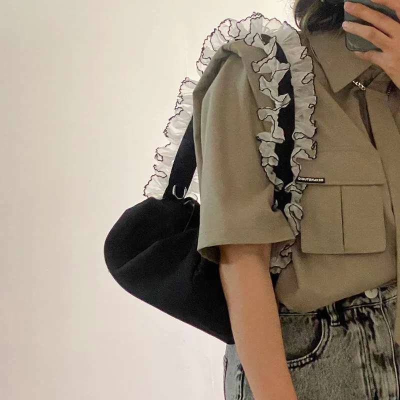 Luxury Design Lace Letter Crossbody Bags Japanese Casual Personality Underarm Bag Shoulder  Women Sweet Streetwear Handbags