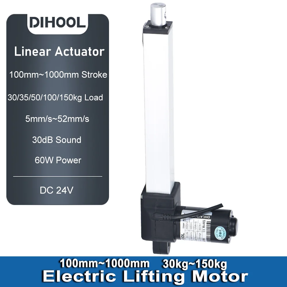 

1500N linear actuator DC 12V 24V 100MM~1000MM Stroke 20kg/50kg/100kg/150kg load electric lifting motor 5-52MM/S for windows/car