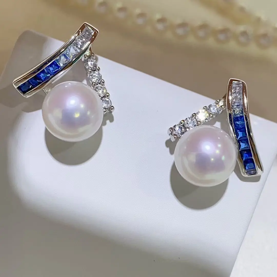 

Сертификат, модные модные серьги-гвоздики из серебра 925 пробы с V-образным вырезом, 7-8 мм, блеск Авроры, натуральный жемчуг, постепенные синие драгоценные камни, серьги, ювелирные изделия