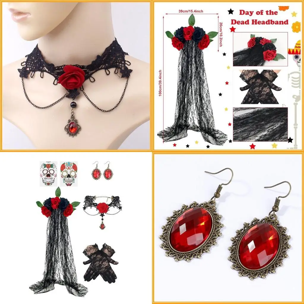 

R1WE Day of The Deads Costume Accessories Dias los Muerto Women Costume Halloween Cosplay Costume Flower Crowns Headbands