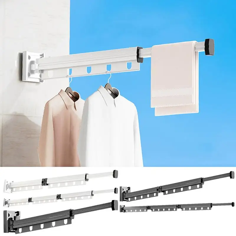 Wall Mounted Laundry Drying Rack Aluminum Folded Rod Clothes Lin Extendable Wall Drying Rack Laundry Hanger Clothes Rack Hanger