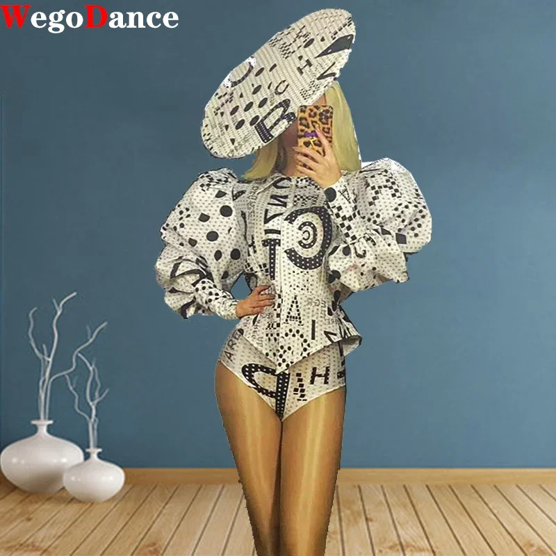 

Sexy Words Print Long Sleeve Shirt Costume Stage Dance Wear Jacket Birthday Clothing Women Rave Show Suit