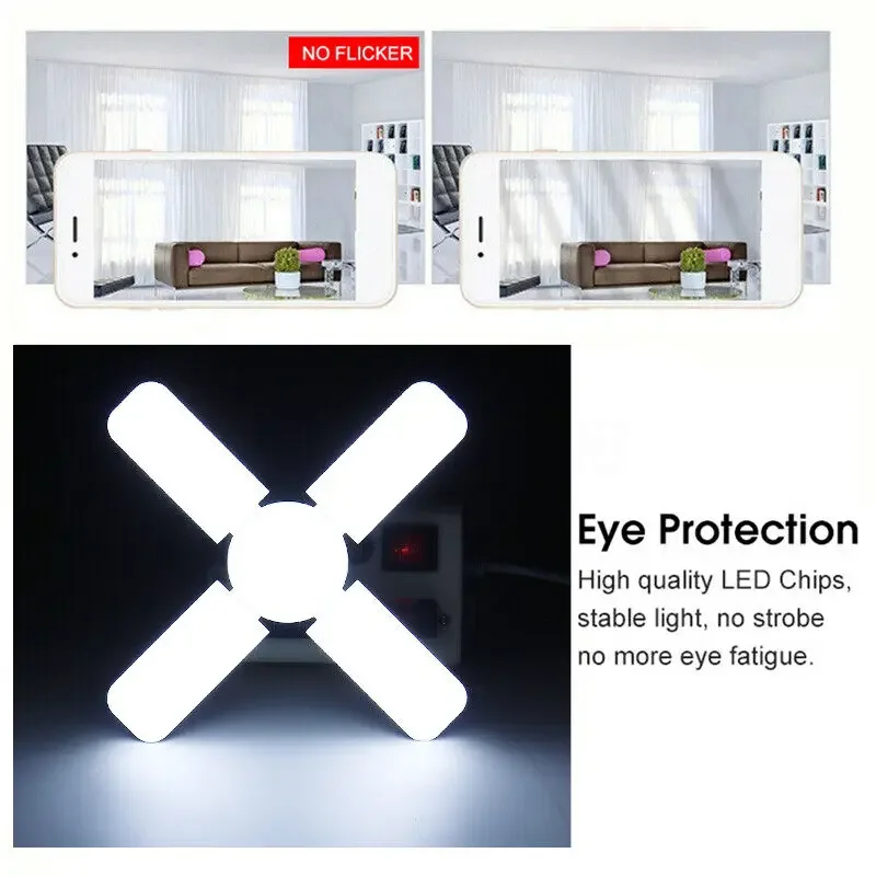 E27 Ceiling Light LED Garage Lights Deformable Adjustable Bulb Daylight Lamp 38W for Workshop Workbench Barn Warehouse