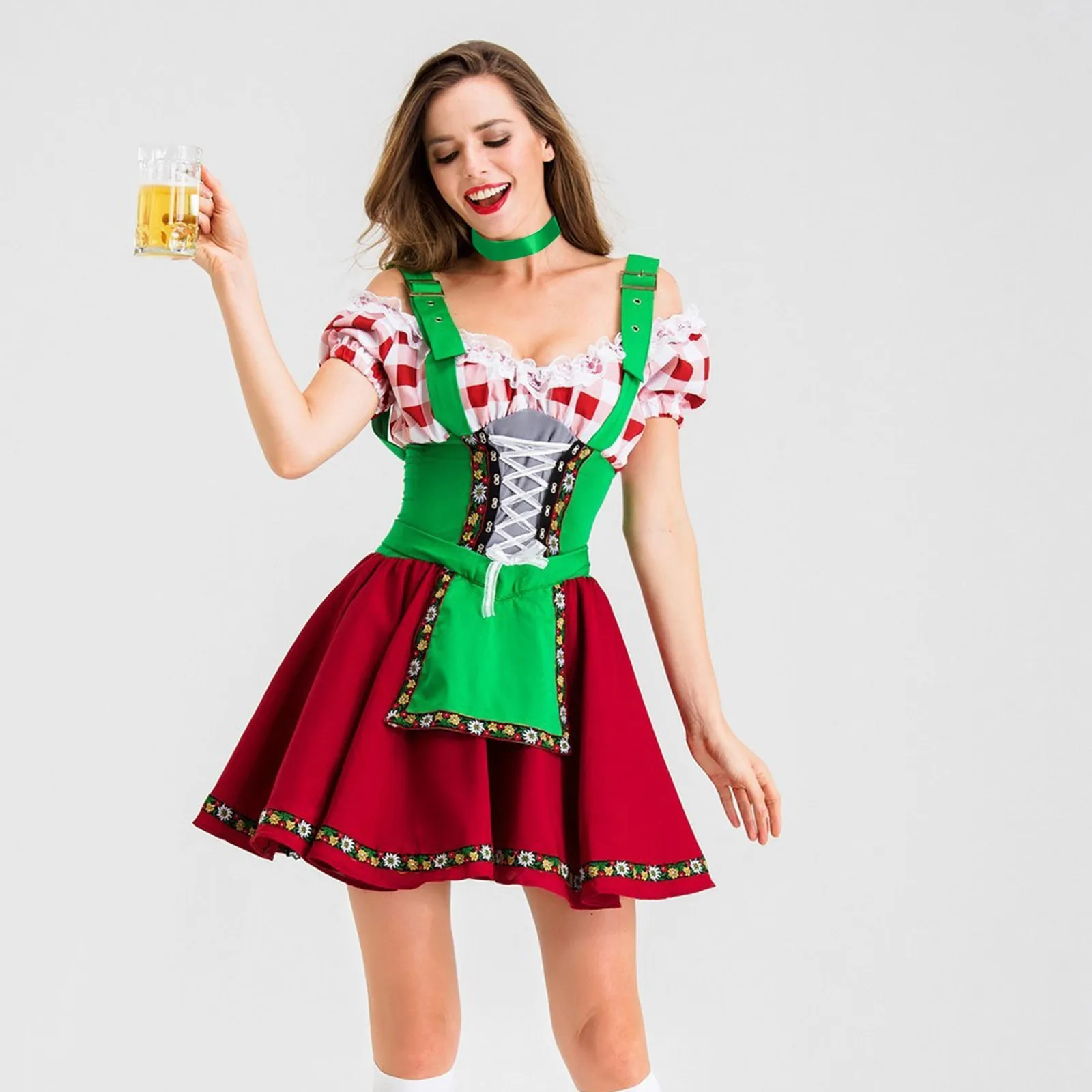 Adult Women Oktoberfest Dirndl Costume Bavaria Beer Party Girl Wench Costume Fantasia Outfit Uniforms Costume With Apron