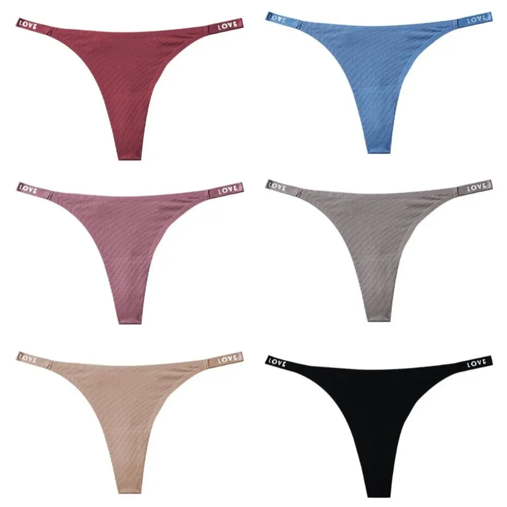 달콤한 솔리드 컬러 아이스 실크 팬티 편지 코튼 가랑이 여성 팬티 낮은 허리 Traceless Thong Seamless Briefs Women
