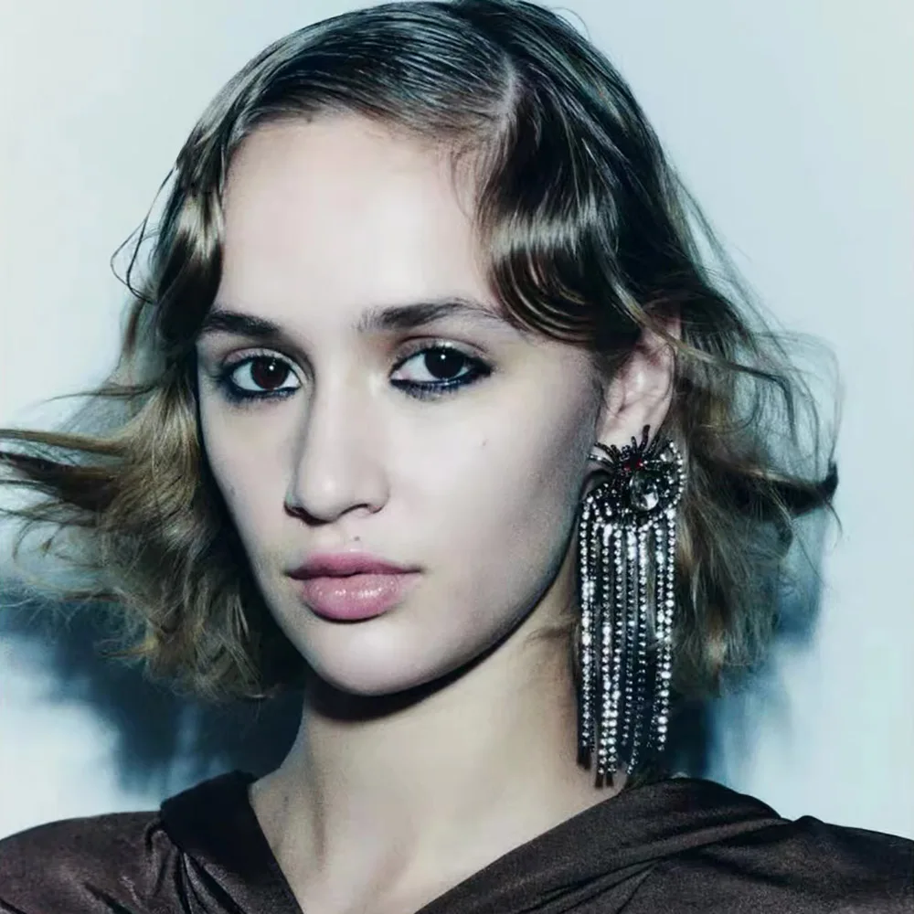 2026 موضة جديدة كريستال الراين سلاسل شرابة الأقراط الطويلة النساء خمر لطيف العنكبوت الحشرات كبيرة استرخى أقراط مجوهرات