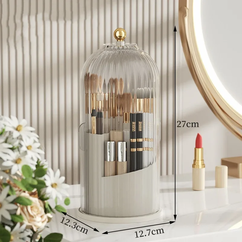 1PC Makeup Brush Storage 360° Rotating Cosmetic Organizer With Lid Desktop Makeup Organizer Lipstick Eyebrow Pencil Holder