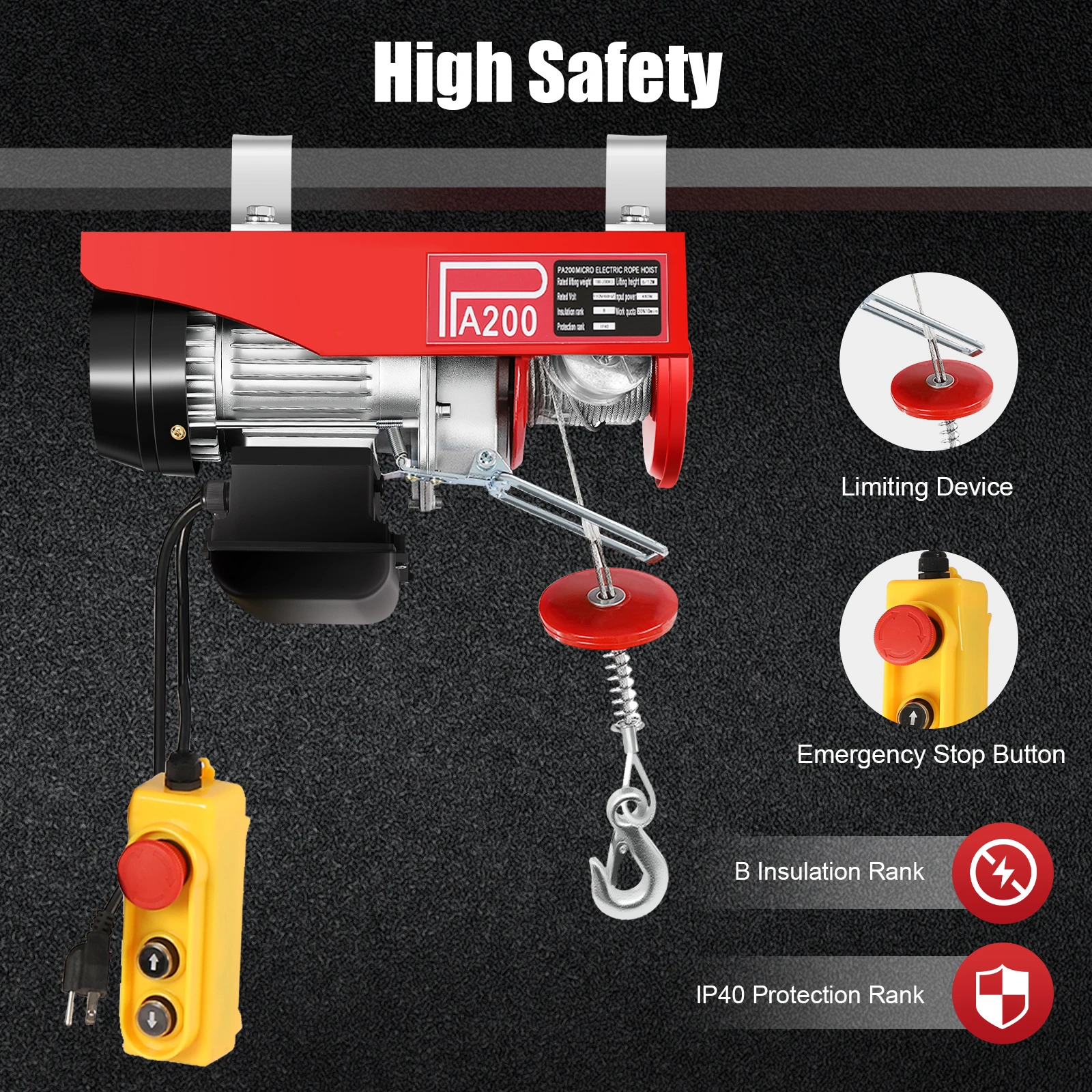 440lbs Electric Hoist Winch Engine Crane with Wireless Remote Control Overhead Crane Lifting Crane 480W 110V