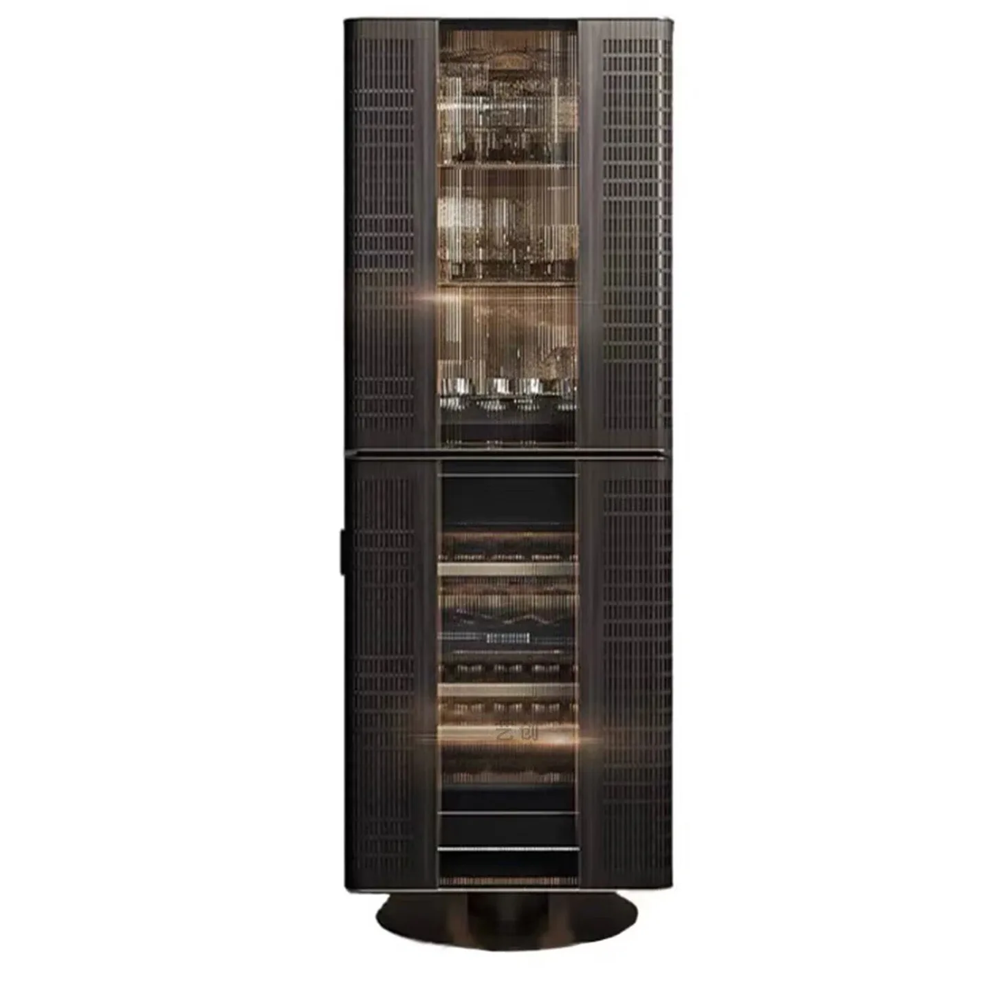 Włoska lekka luksusowa pionowa szafka na wino do salonu, jadalni, szafka ekspozycyjna do przechowywania, nowoczesna obrotowa szafka podłogowa z szklanymi drzwiami.