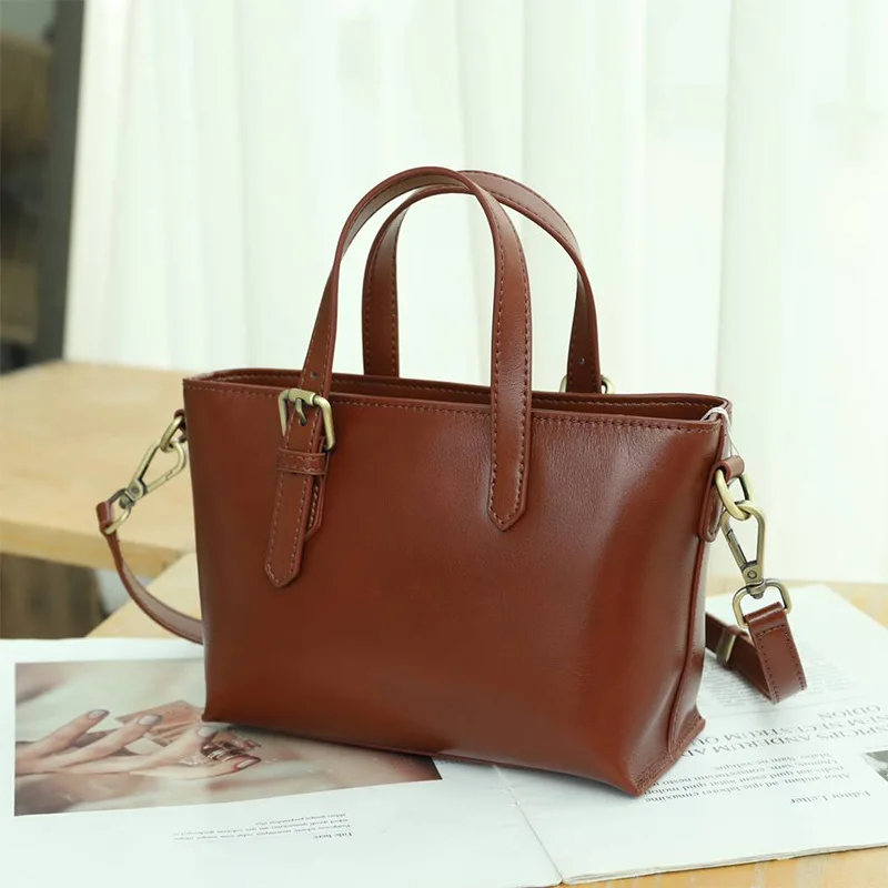 First layer cowhide vintage handbag Fashion all-match small Tote bag Single shoulder casual hand-held high-grade small bag cross