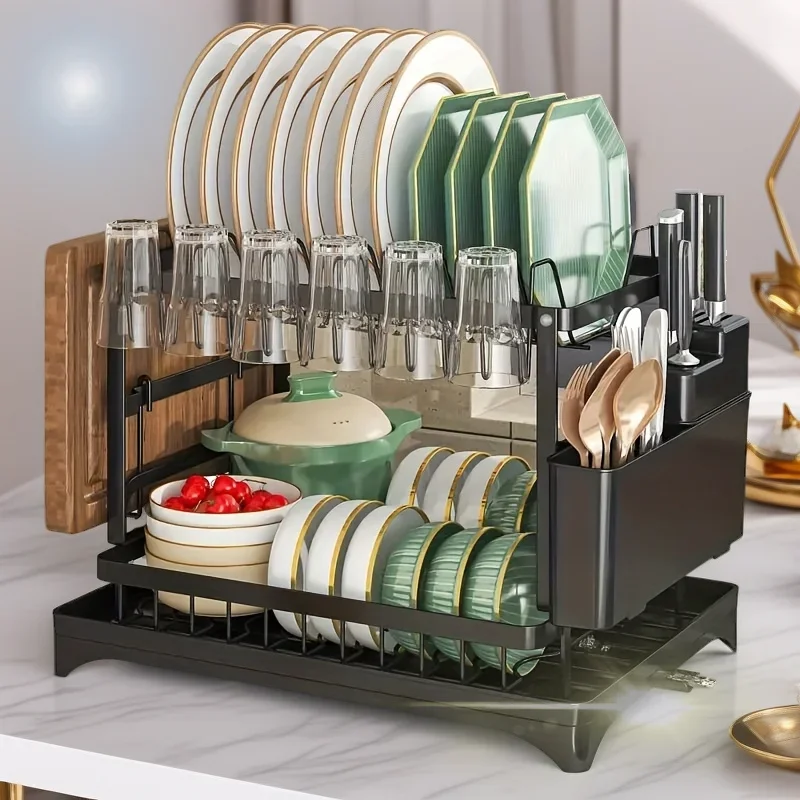 Kitchen bowl rack, drain rack,1pc Double-layer Tableware Drain Rack, Chopsticks Water Cup Cutting Board Kitchen Storage Rack, La