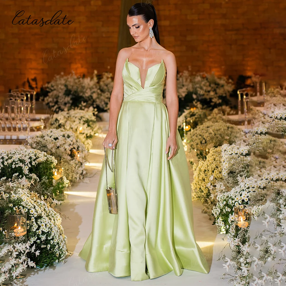 Sukienka wieczorowa satynowa Catasdate z paskiem, sukienka dla gościa weselnego, sukienka na formalną okazję dla kobiet, vestido de fiesta, szyta na miarę