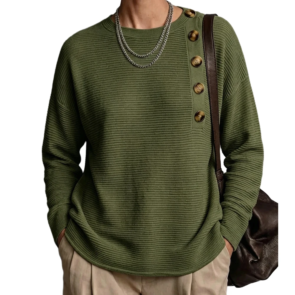 Women Long Sleeve Shirts Ribbed Tops Loose T-Shirt Buttons Crewneck Basic Tee Casual Going Out Work Office Daily Wear Y2K Top