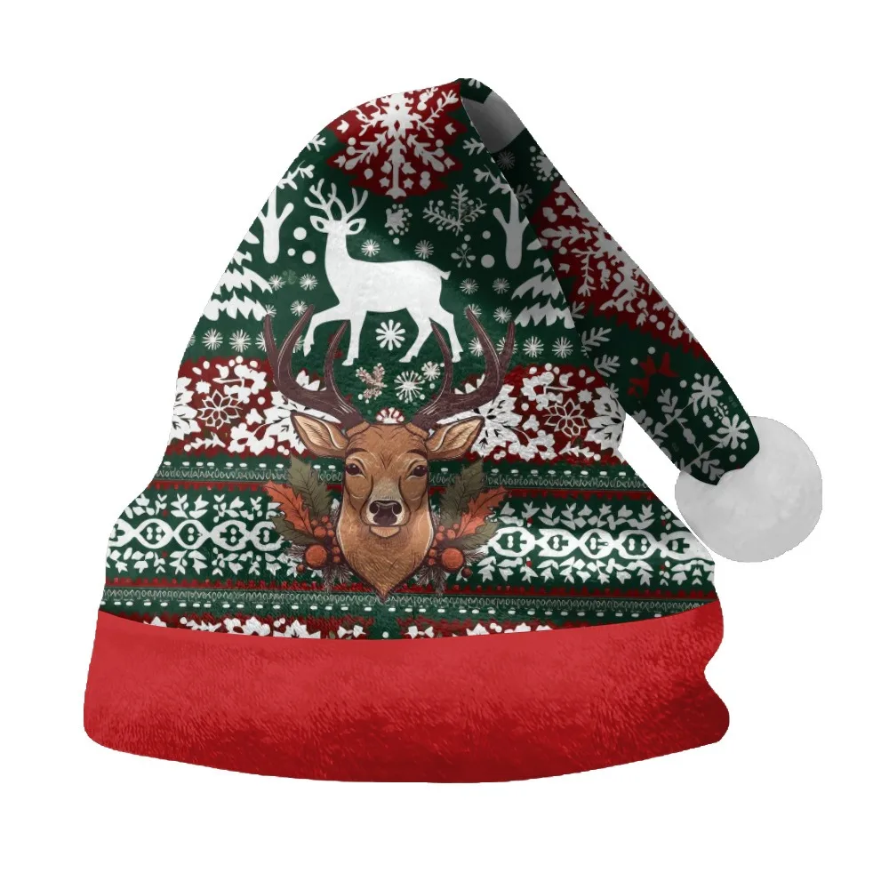 3D Christmas Hats Printed Deer Happy Santa Claus Kids Men Women Headwear Festival Streetwear Party Casual Winter Plush Thick Hat