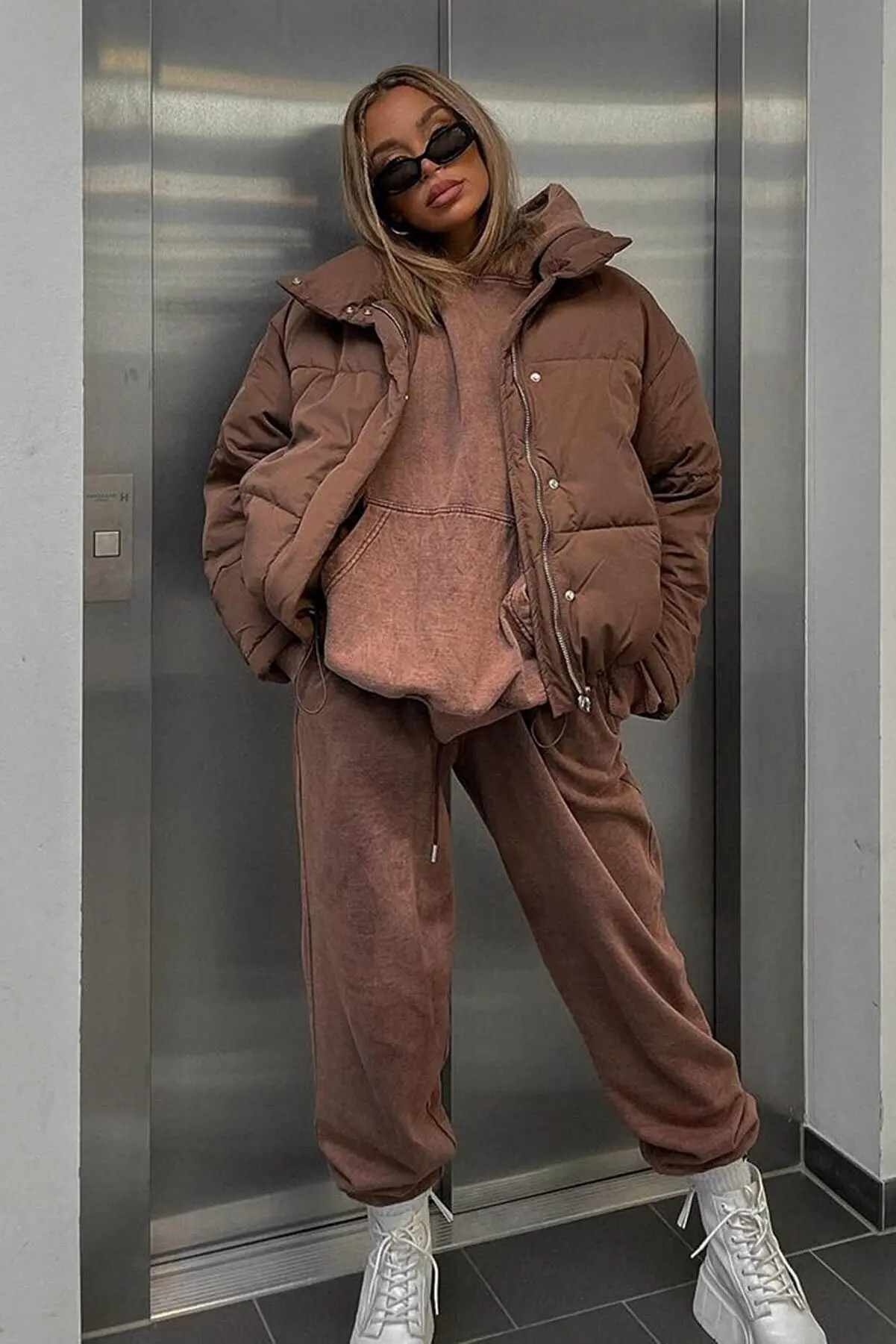 2023 Model Daily Winter Brown Oversize Basic Coat Quilted Inflatable Women's Coat Winter Clothes Inflatable Jacket Keep Warm