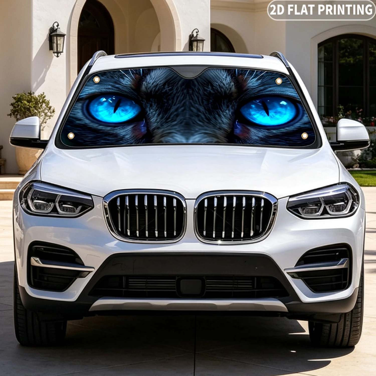1pc Universal Car Windshield Sunshade, with Blue Cat Eyes Print 2D FLAT Printing, with 4 Suction Cups, Protect Your Privacy