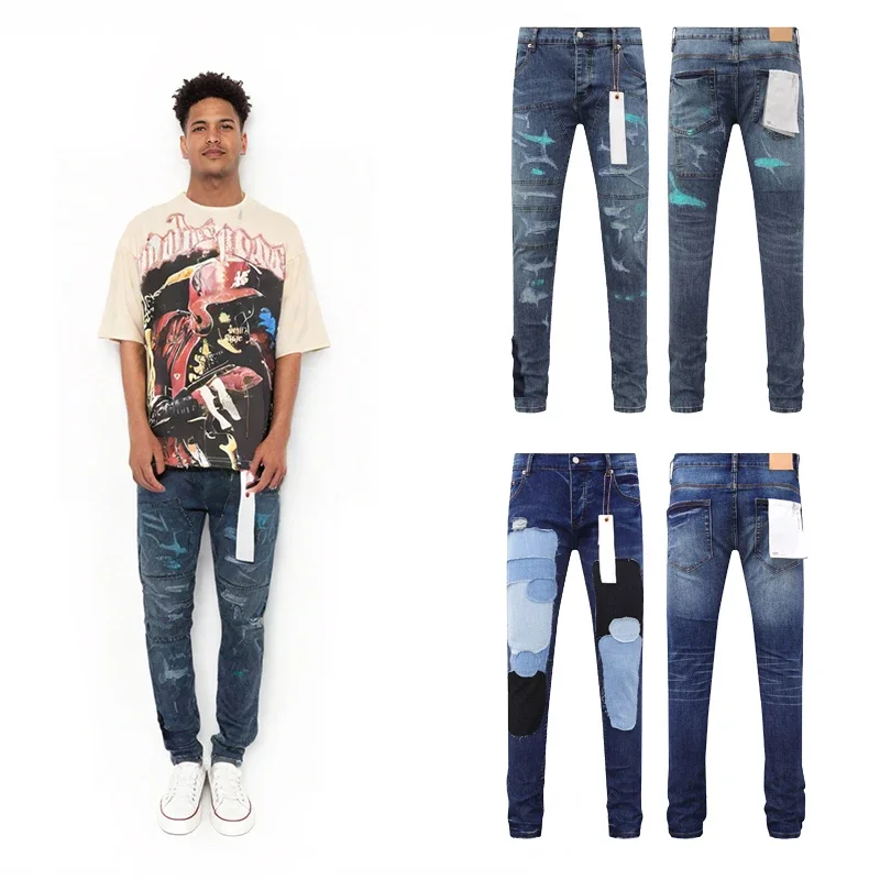 

New StreetWear Fashion Embroidered Jeans Vintage Retro Blue Denim Pants Man Street Style Men's Casual Pants Japanese Style 2000s