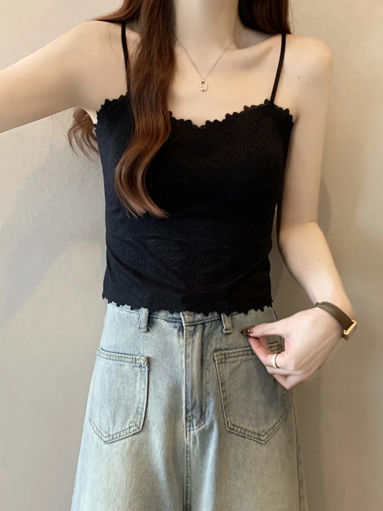 Weiß Spitze Strap Weste Top frauen Inner Wear Tank Top Pad Brtte Sommer Neue Sle Bal Crop Top Fene Ele