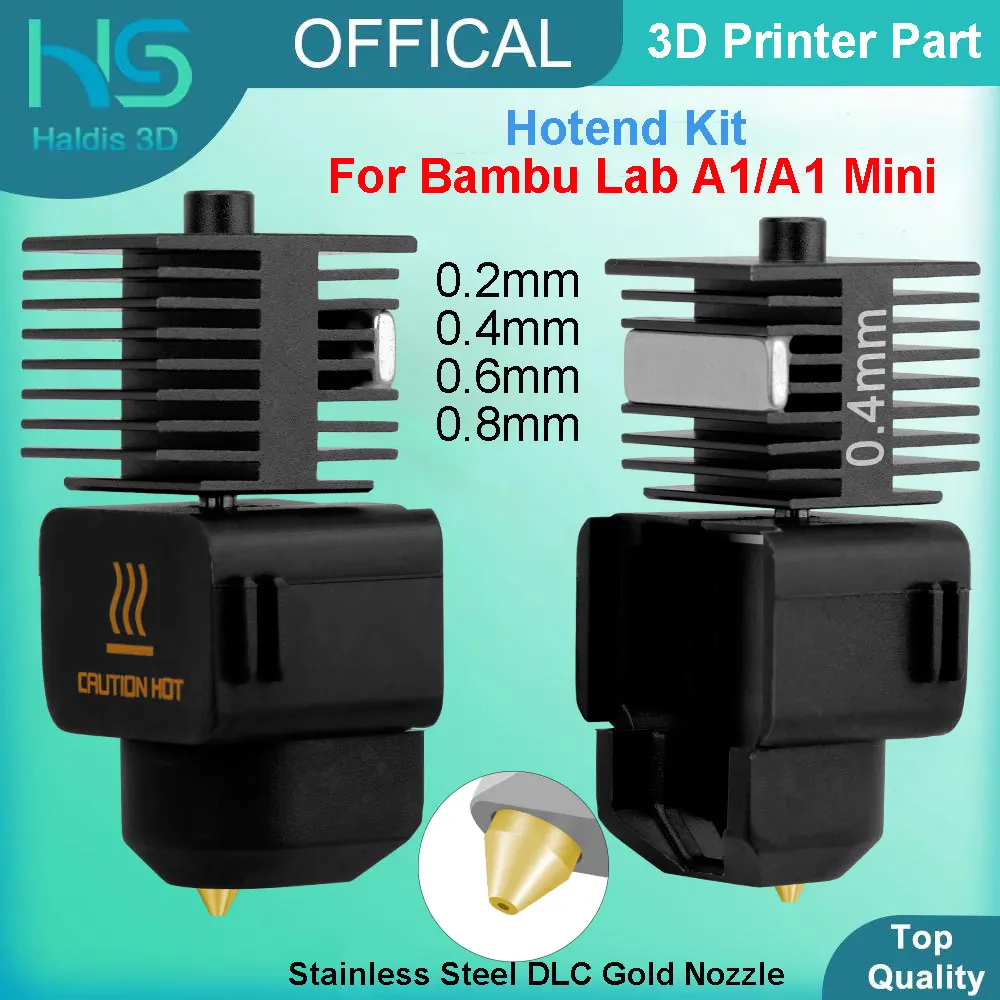 

Комплект хотэнда для Bambu Lab A1/A1 Mini с соплами из нержавеющей стали DLC Gold 0.2/0.4/0.6/0.8 мм, горячий конец для 3D-принтера Bambulab A1, запчасти