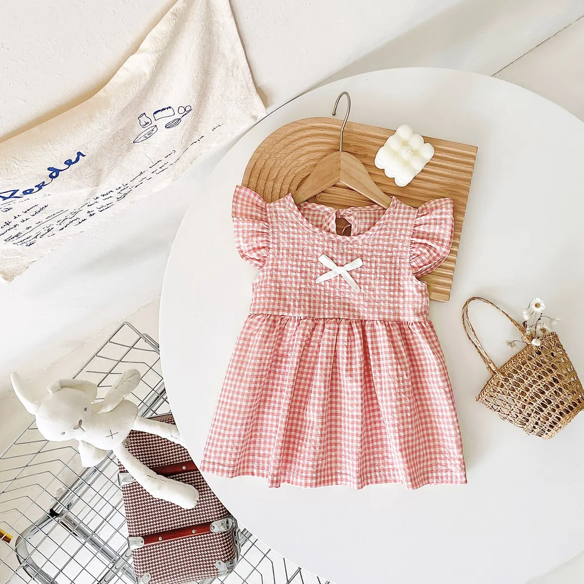 Sanlutoz Adorable Summer Baby Girls Dress Pure Cotton Korean Style Princess Kids Dress Plaid