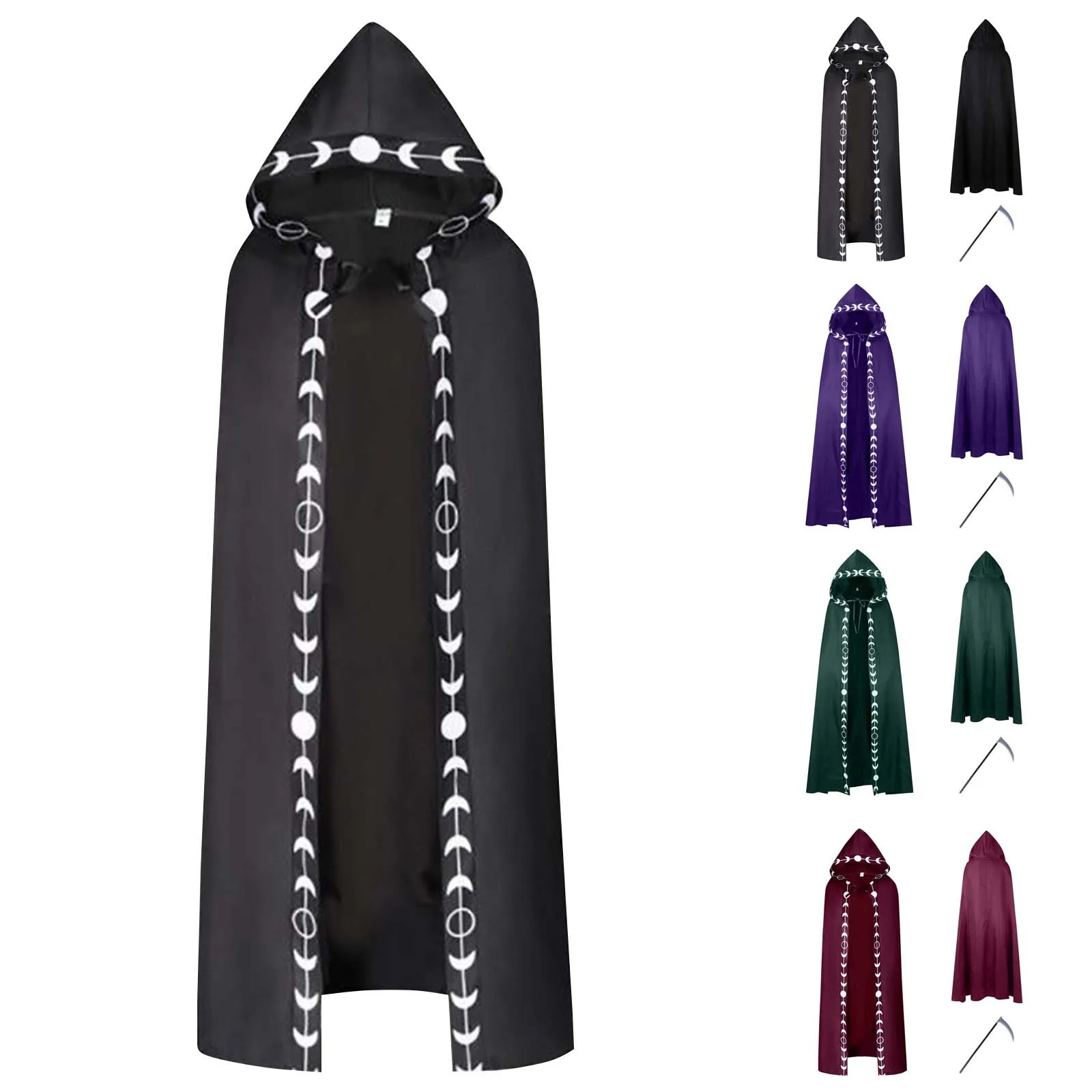 Unisex Adult Kids Child Black Red Long Hooded Cape Cloak Witch Grim Reaper Vampire Robe Party Halloween Makeup Cosplay Costume