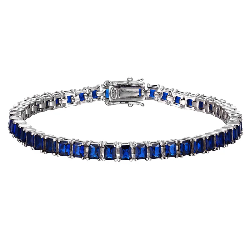 925 Sterling Silver Square Blue Spinel Stones Tennis Bracelets For Women Pulseras Pulseira Bracelete Jewelry Girl Friend Gift