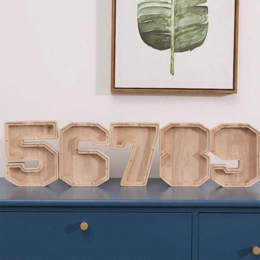 

Numbers 0-9 Piggy bank Personalized gift High appearance level Wooden piggy bank cartoon display to save money