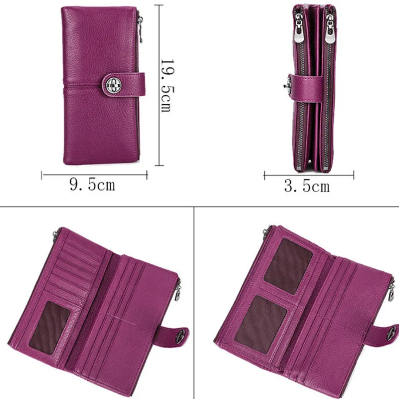 Fashion British Style Top Layer Cowhide Anti-theft Brush Discount Women's Airtag Tracker Long Buckle Cowhide Wallets Men Wallets