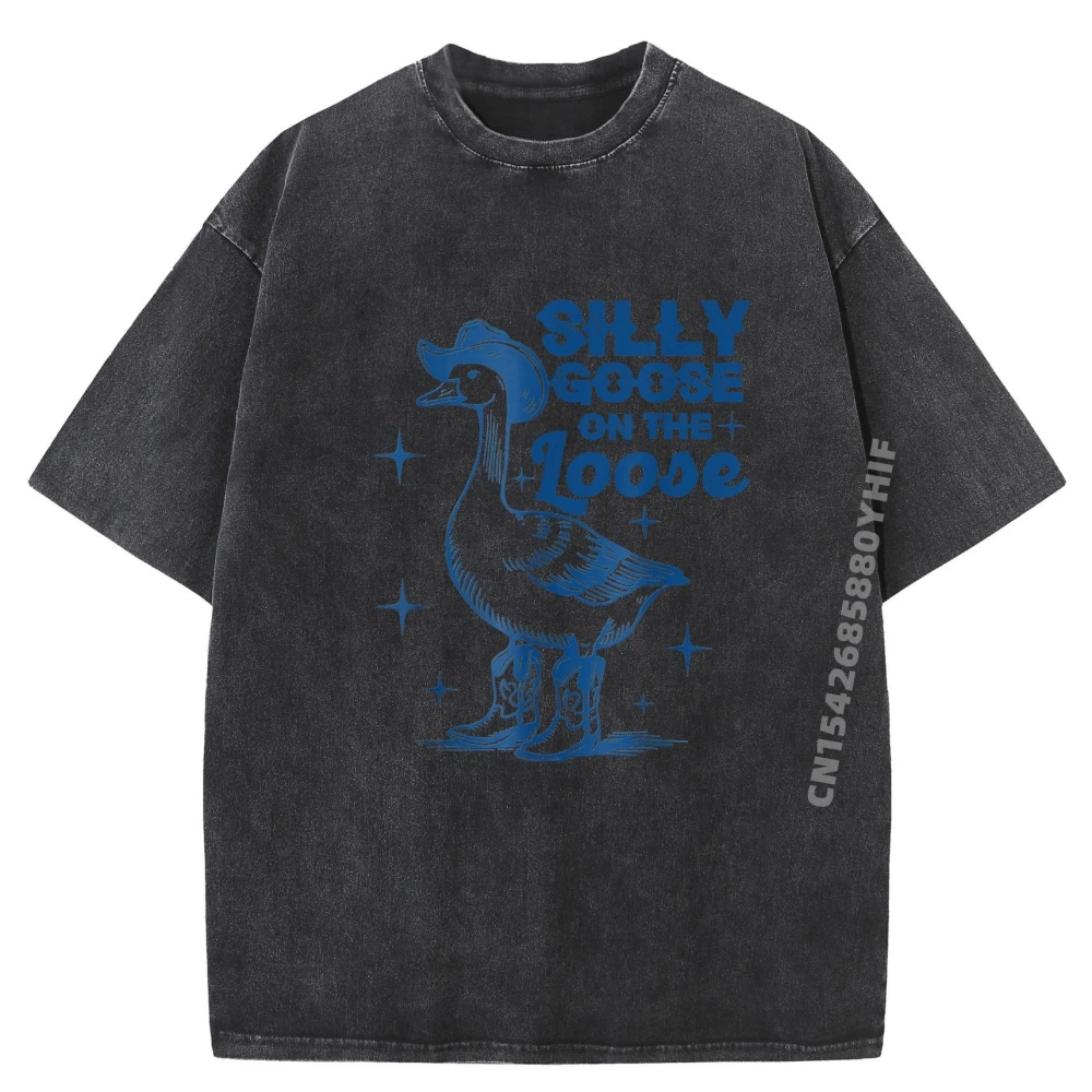 

Silly Goose On The Loose Classic Printed T-shirts For Men Cotton Comfortable Mens Washed Tops & Tees Graphic T Shirt