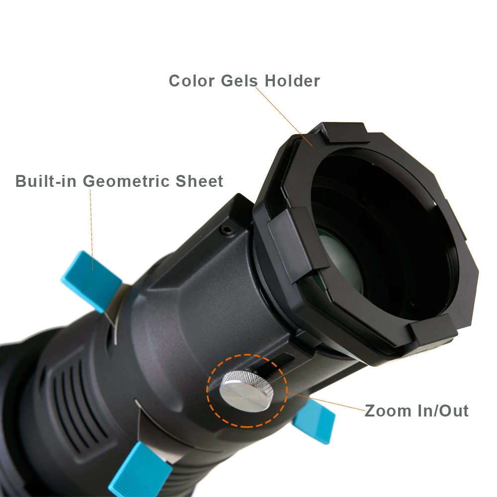 Focalize Conical Snoot Bowens Mount Photography Photo Condenser with Built-in Geometric Sheet Shapes Gobo Filter Gels