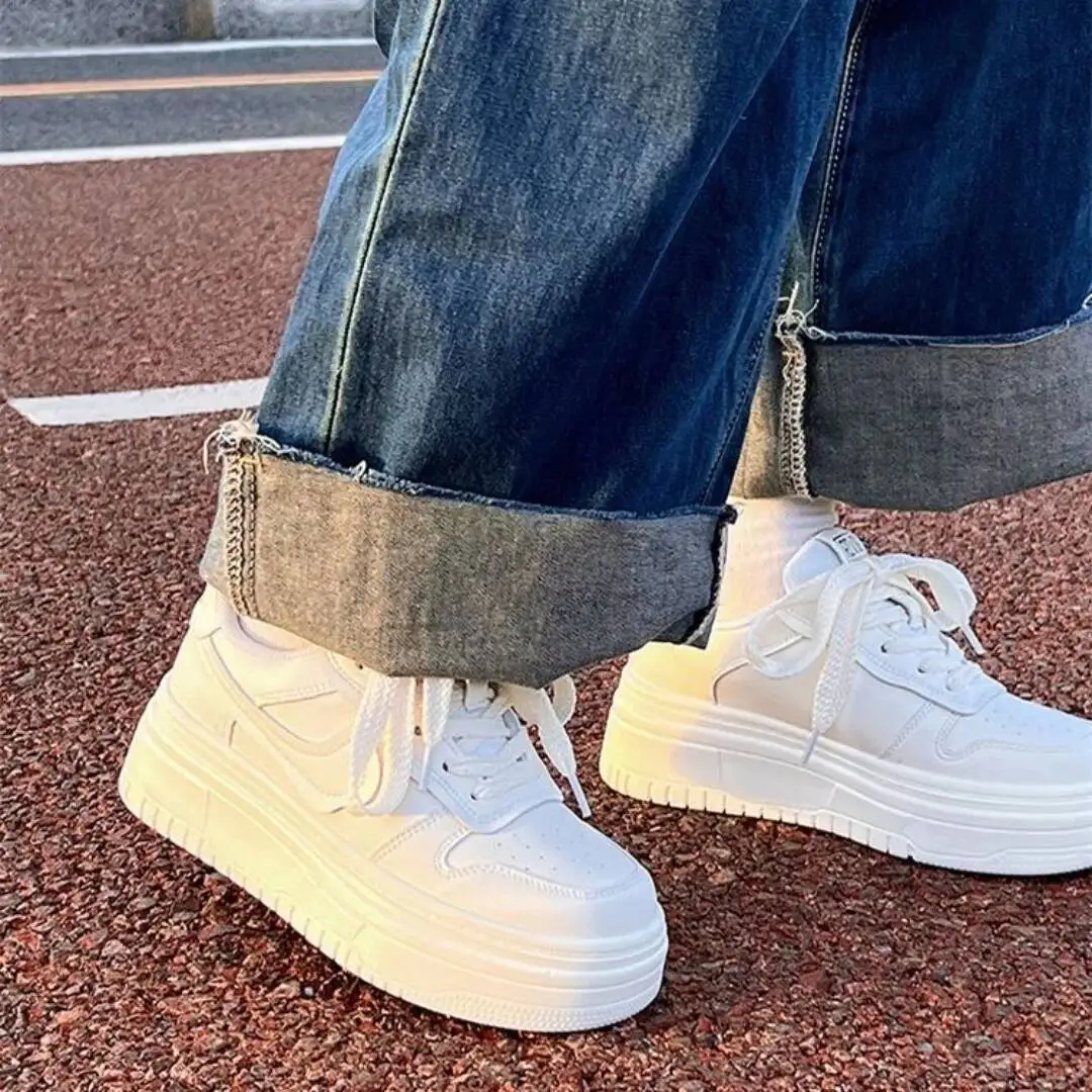 2025 Spring Women's Breathable White Casual Sneakers Versatile Platform Thick-Soled Casual Shoes  Lightweight & Fashionable