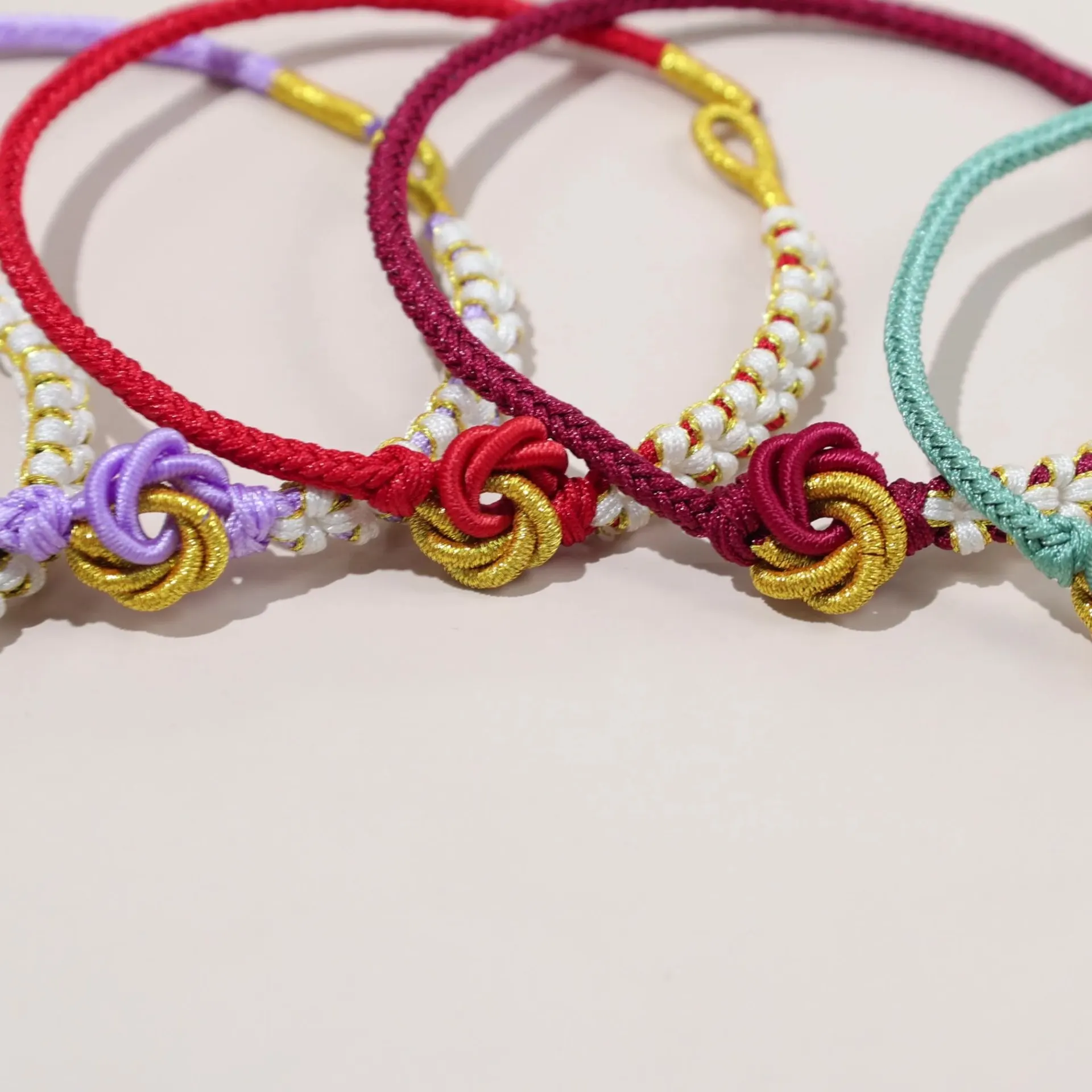 Chinese Style Lucky Mandala Peach Blossom Knot Hand Woven Multi Color Adjustable Bracelet Semi Finished Rope For Diy Beads Charm