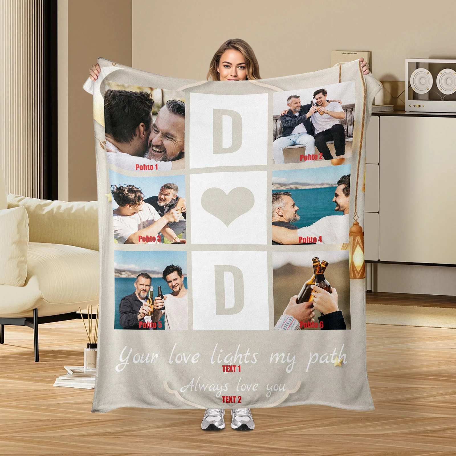 

Custom Six Panel Heart And Moon Design Father Themed Blanket For Sentimental Home Decor And Thoughtful Gift Ideas