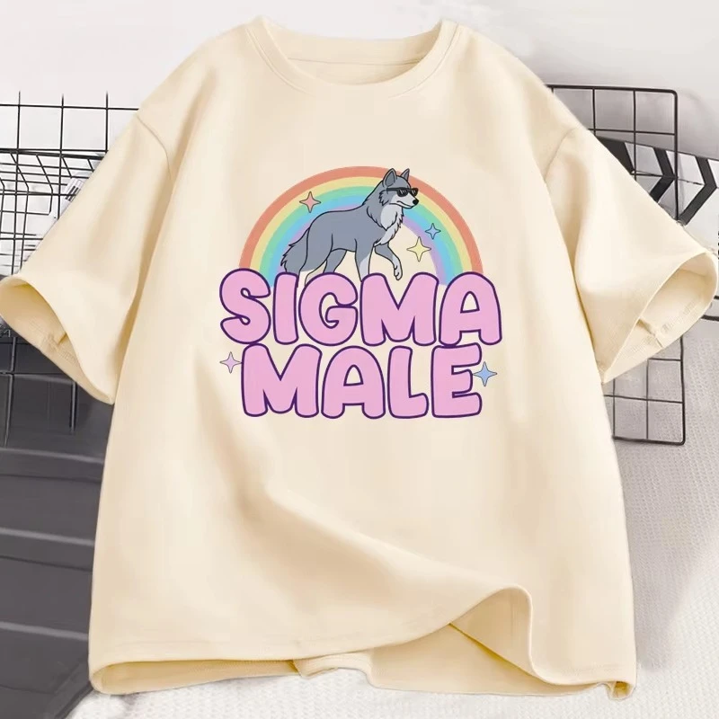 Sigma Male Lone Wolf T Shirt Funny Weird Rainbow Wolf Graphic Tee Men Women Casual Trendy Loose T-shirt Women Clothing Tops