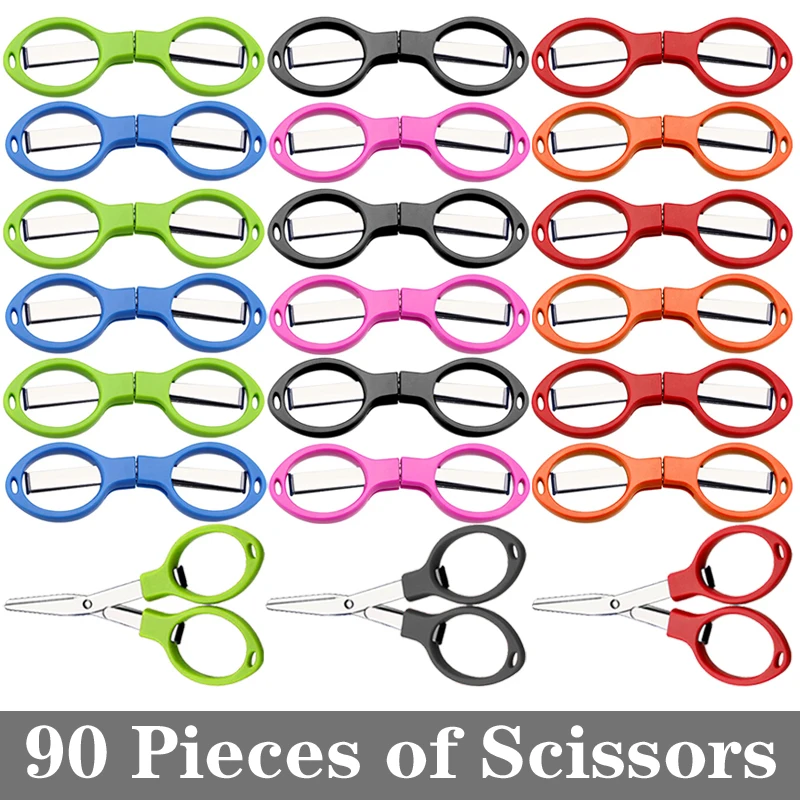 90Pcs Safe Portable Travel Scissors Foldable Small Scissors Small Sewing Scissor Stainless Steel Telescopic Cutter