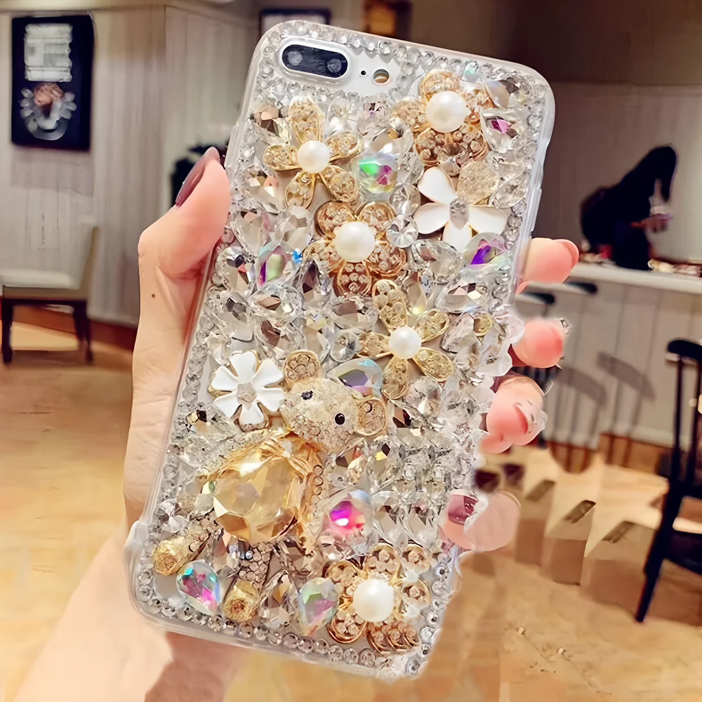 الفاخرة ثلاثية الأبعاد الماس الدب بلينغ قضية الهاتف ل ممن لهم Realme Narzo N61 4G ملاحظة 60 60X 50 GT Neo 5 حالات مرصع بالجواهر غطاء